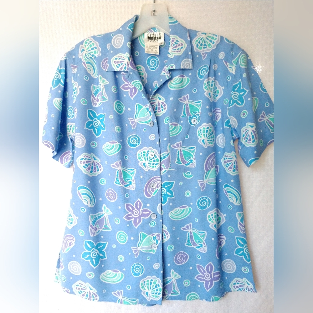 Leslie Fay Sports Petite Shirt Top Sea Beach Theme Size Petite Small PS